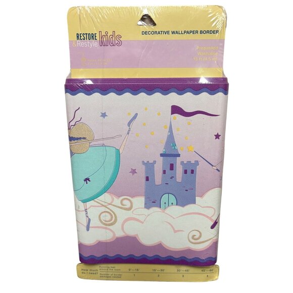 Restore Kids Decorative Wallpaper Border Purple Princess Castle Clouds Lot of 4 - Picture 3 of 5